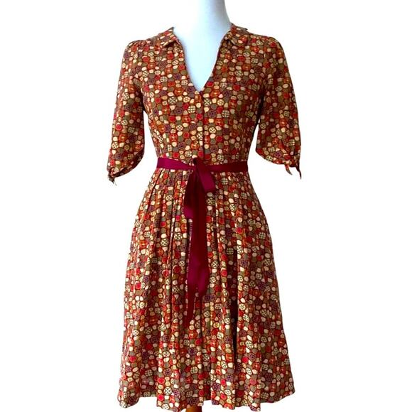 Anthropologie Small Retro Dress Boho Fall Cotton 50s style Edme & Esyllte Art - Picture 3 of 17